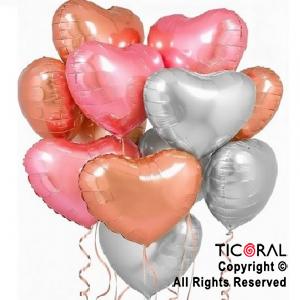 SET DE GLOBOS METALIZADOS CORAZON COMBINADOS ROSA ROSA GOLD PLATA x 10 UNIDADES